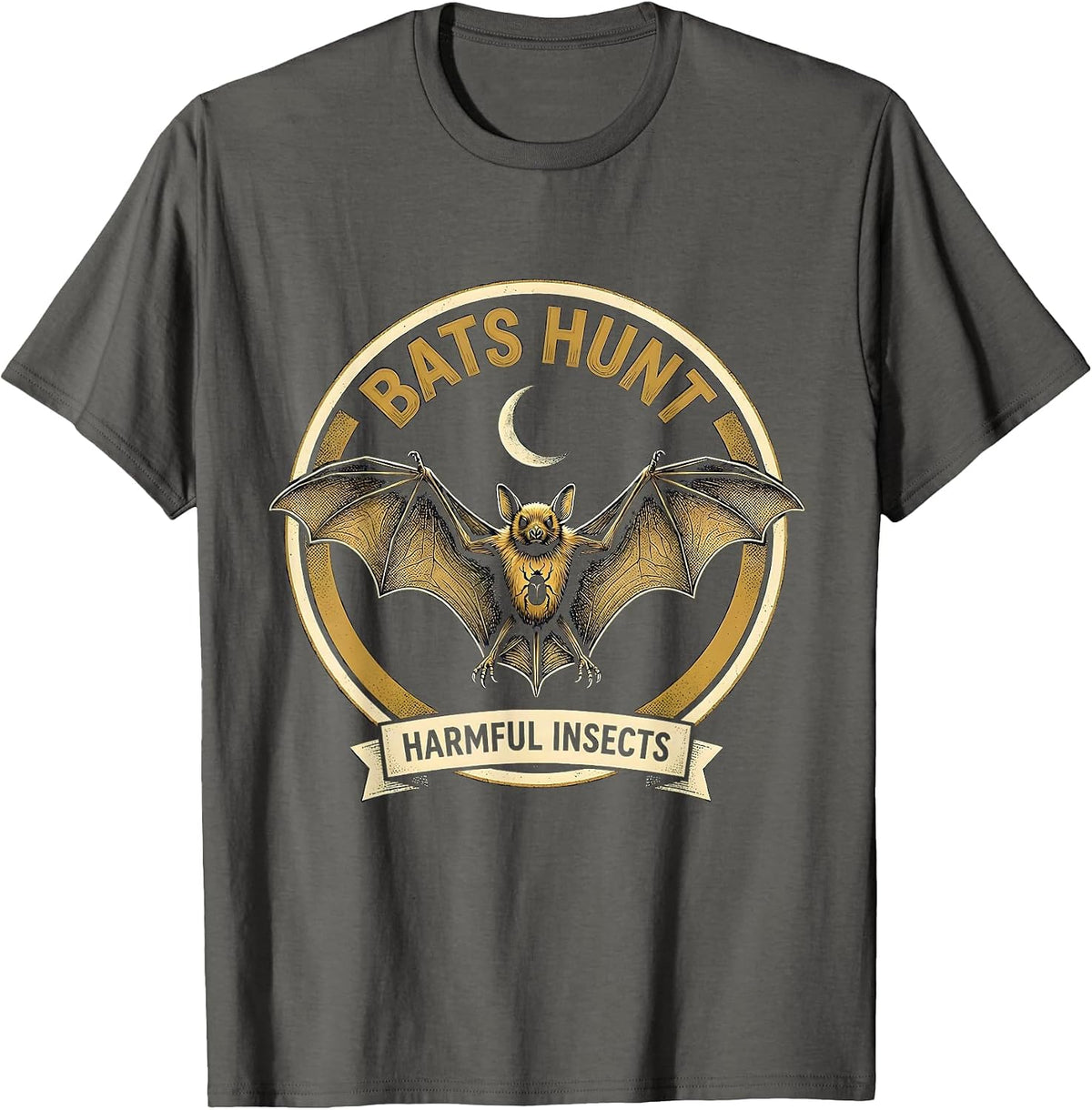 Bats Hunt Harmful Insects Vintage Gothic Bat Lover Halloween T-Shirt - Asphalt Grey