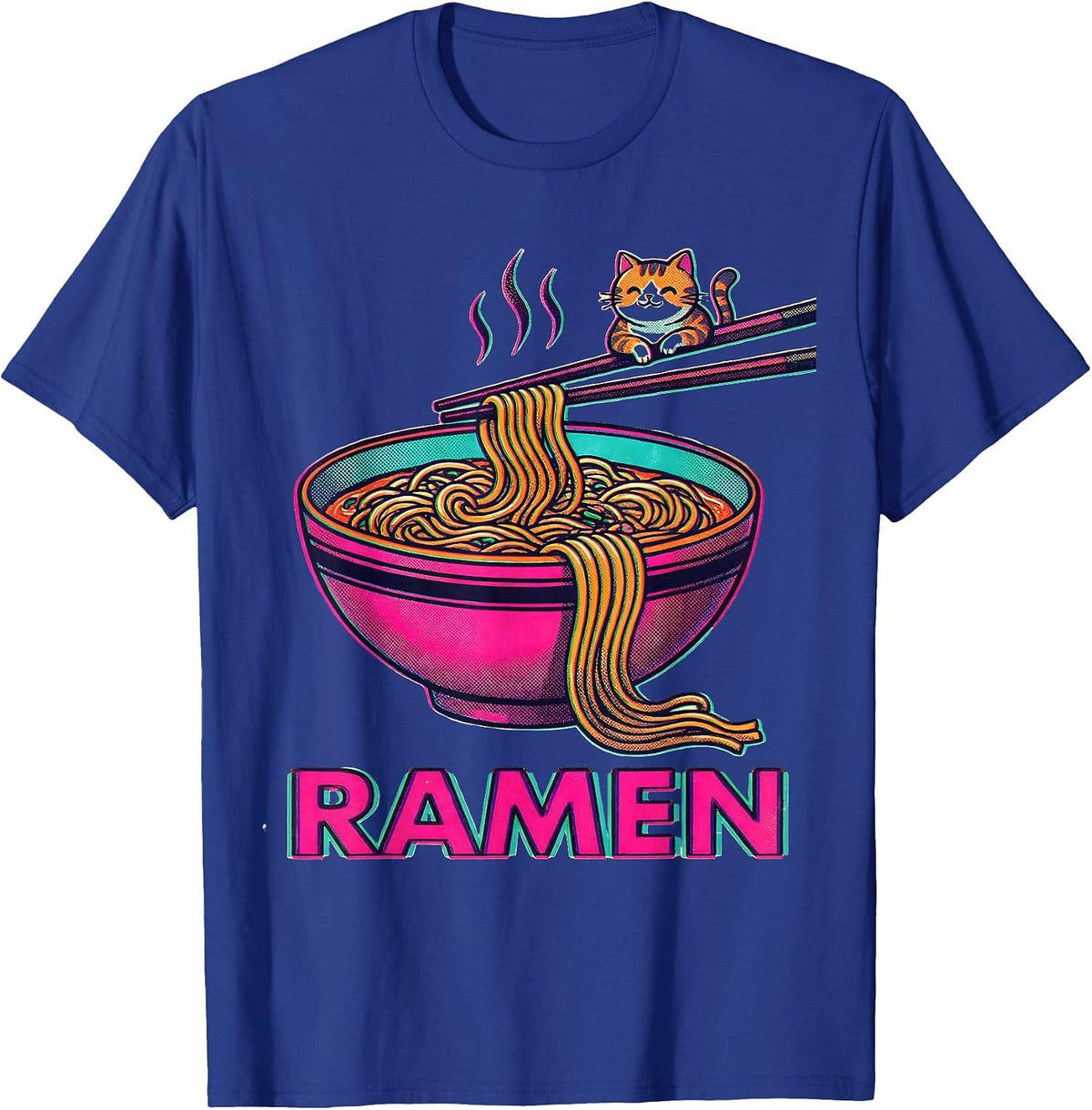 Men's RAMEN Kawaii Anime Cat Ramen Lover Funny Japanese Humor T-Shirt - Royal Blue