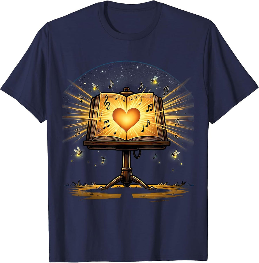 Music Stand Glowing Lantern Night Music Teacher T-Shirt - Navy Blue
