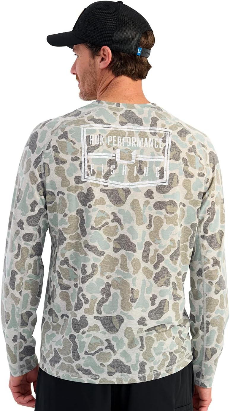 HUK Men's Drift Long Sleeve Lightweight Jersey Crew, Performance Fishing Shirt with UPF Sun Protection - Volcanic Ash