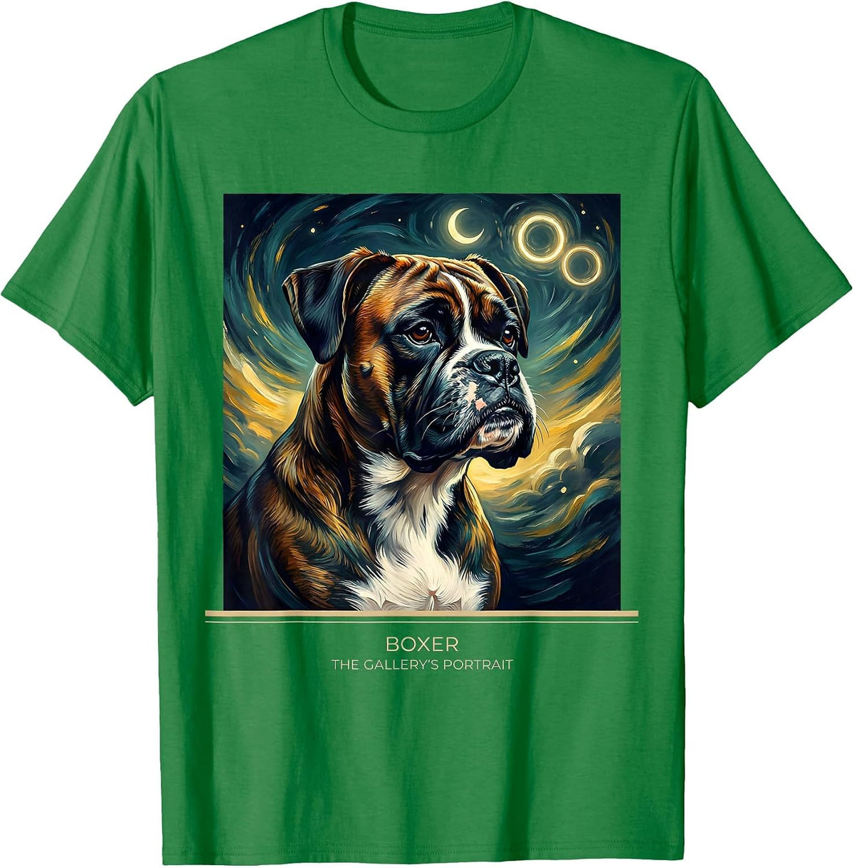 Men's Boxer The Gallery's Portrait Van Gogh Style Dog Portrait T-Shirt - Kelly Green