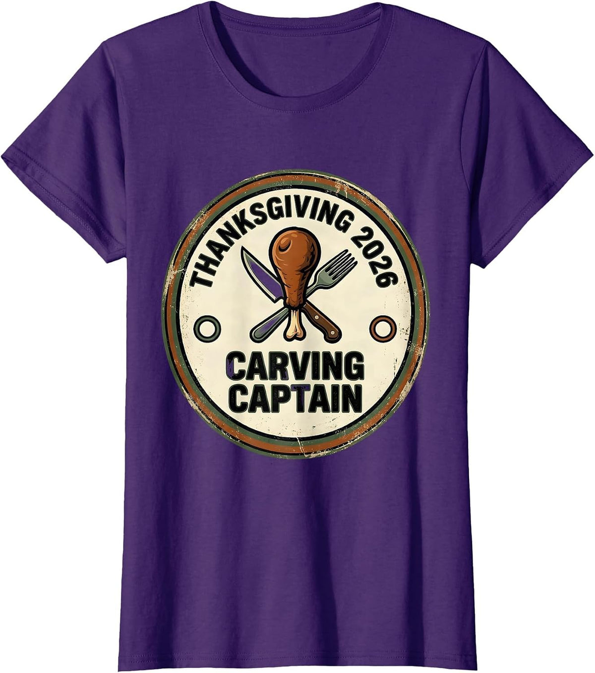 Women's Thanksgiving 2026 Carving Captain Vintage Family Crew T-Shirt - Purple