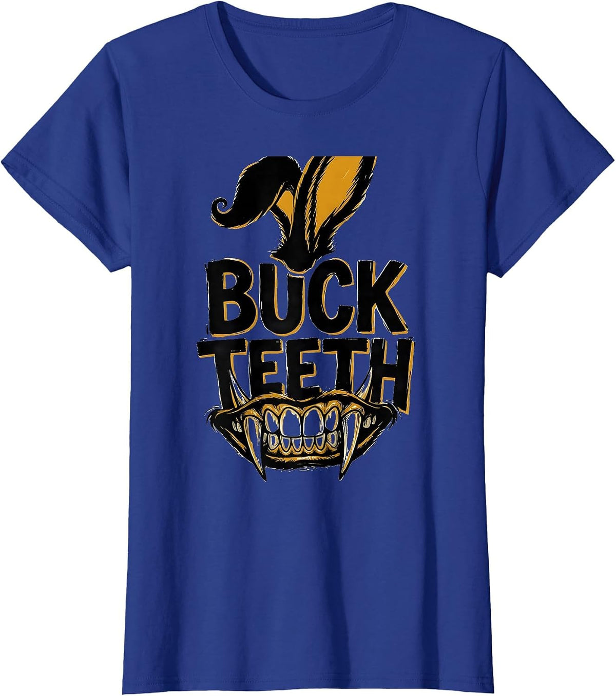 Women's Buck Teeth Alt Goth Horror Rabbit Cute Creepy Aesthetic T-Shirt - Royal Blue