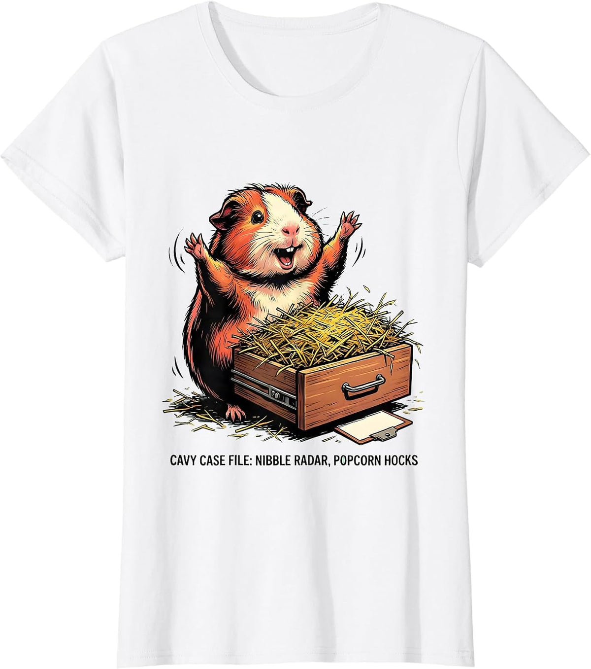 Women's Cavy Case File: Nibble Radar, Popcorn Hocks Funny T-Shirt - White