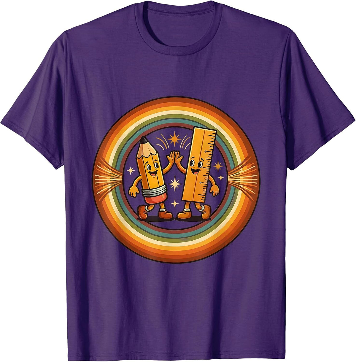 Men's Happy To See Your Face Excited Pencil Ruler High Five T-Shirt - Purple