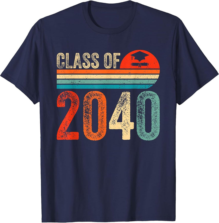 Class of 2040 Class 2040 Senior Graduation Idea Grow with Me T-Shirt - Navy Blue