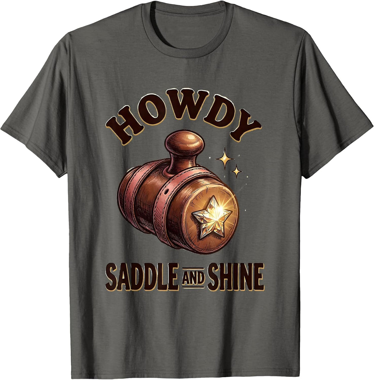 Howdy, Saddle and Shine Playful Cowgirl Western Lifestyle T-Shirt - Asphalt Grey
