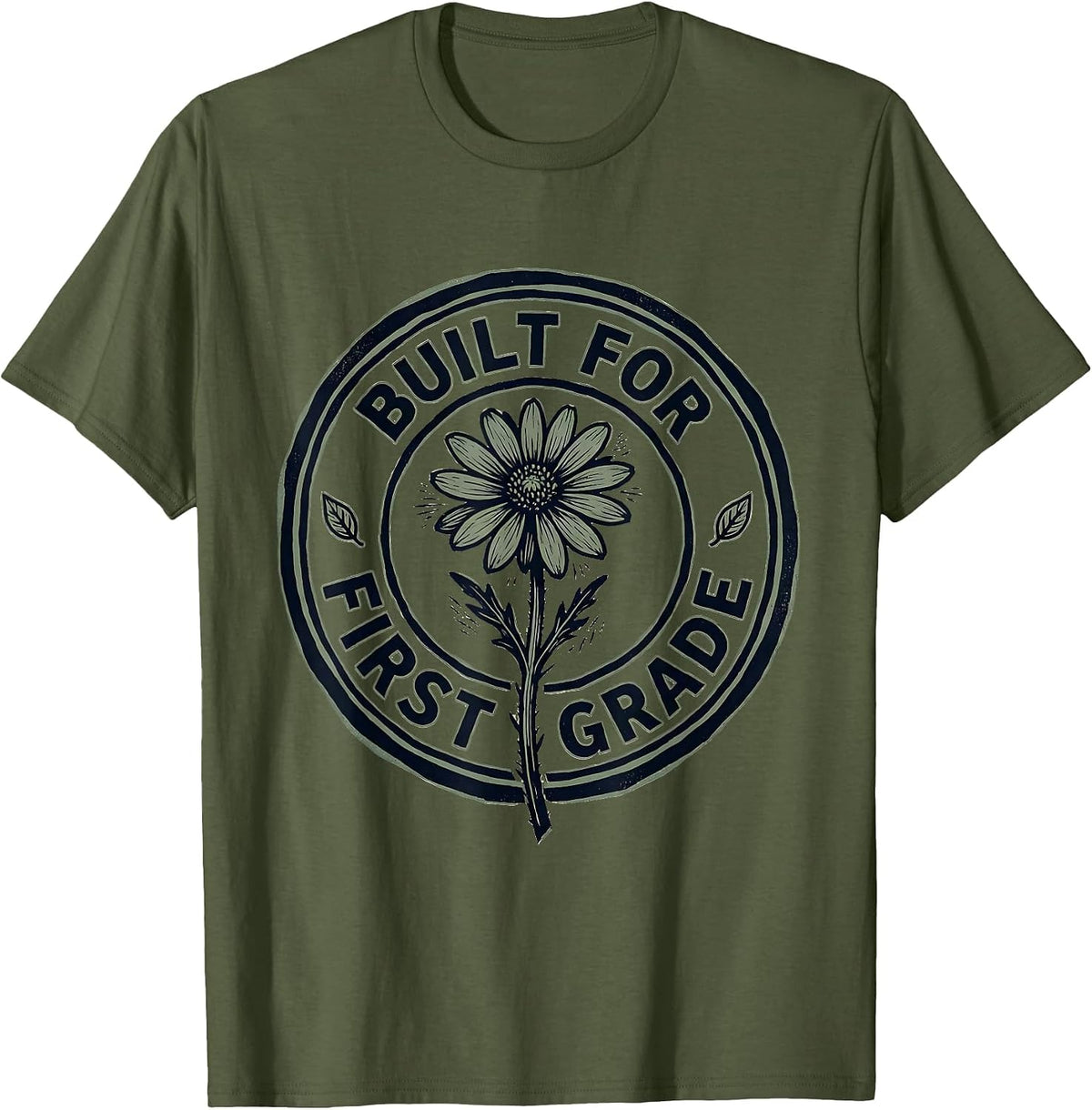 Built For First Grade Vintage Teacher Wildflower T-Shirt - Olive Green