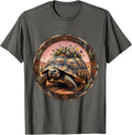 Desert Tortoise Floral Crown Western Nature Art T-Shirt - Asphalt Grey