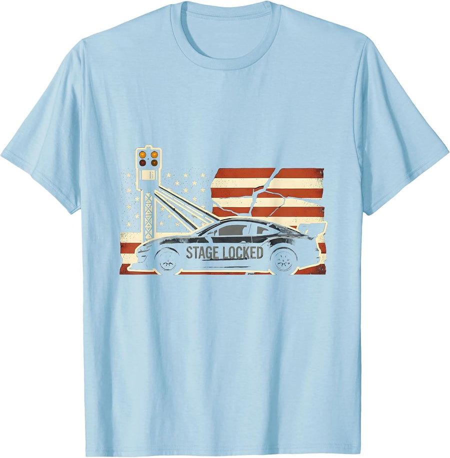 Men's Stage Locked Patriotic RC Car Racing Sprint Car Hobbyist T-Shirt - Baby Blue