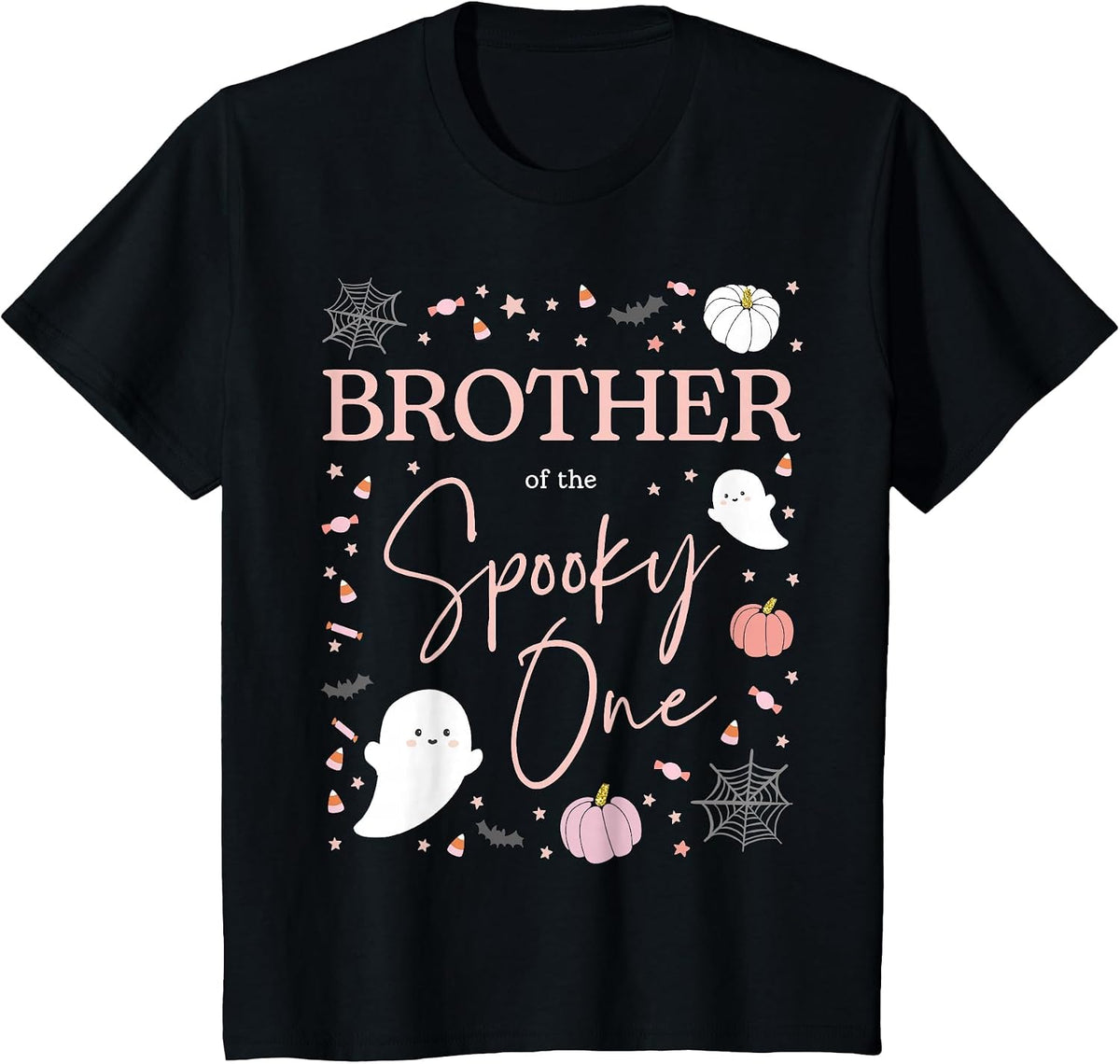 Brother of the Spooky One Girl First Birthday Pink Halloween T-Shirt - Black