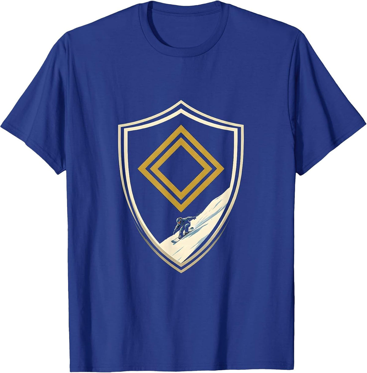Men's Double Diamond Snowboarder Shield Ski Dad Humor T-Shirt - Royal Blue