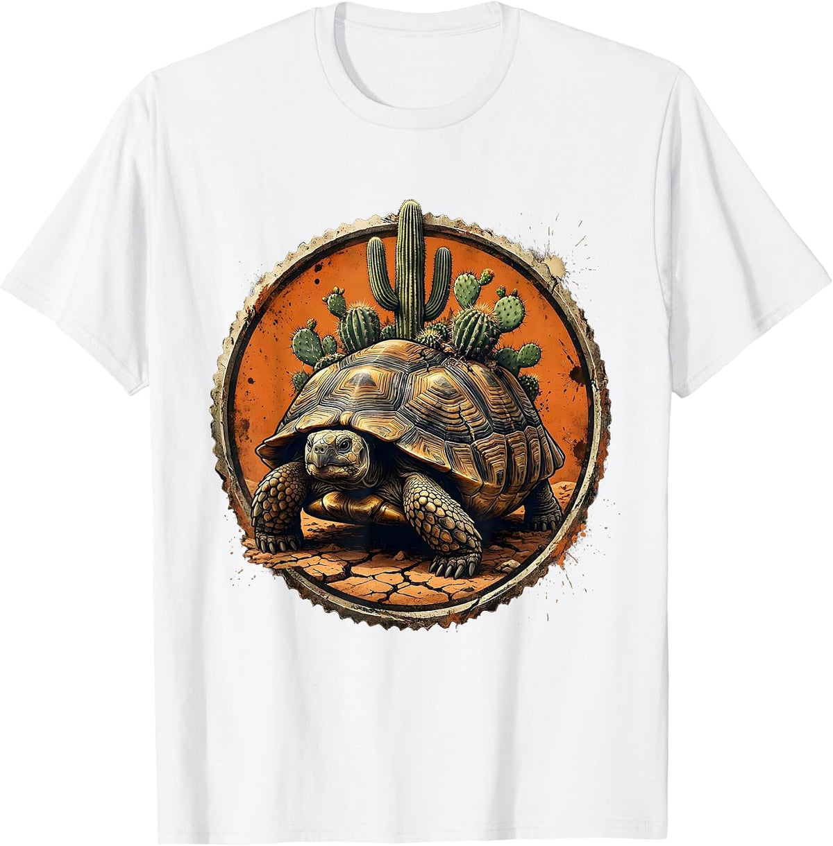 Men's Desert Tortoise with Cacti Western Nature Design T-Shirt - White