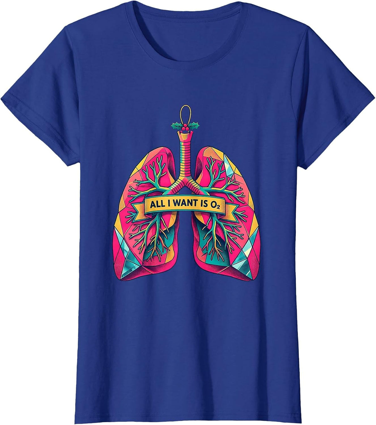 Women's All I Want Is O2 Risograph Respiratory Therapist Christmas T-Shirt - Royal Blue