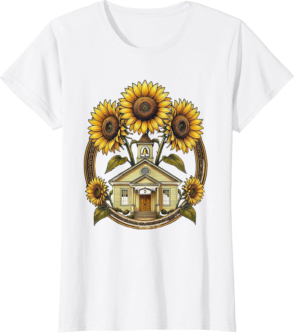 First Grade Teacher Schoolhouse Sunflower Design T-Shirt - White