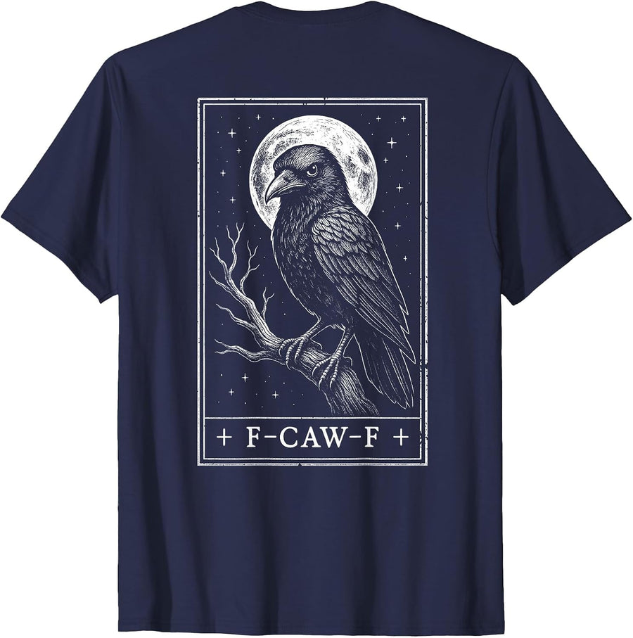 F-CAW-F Crow Tarot Card Funny Halloween Vintage On Back T-Shirt - Navy Blue