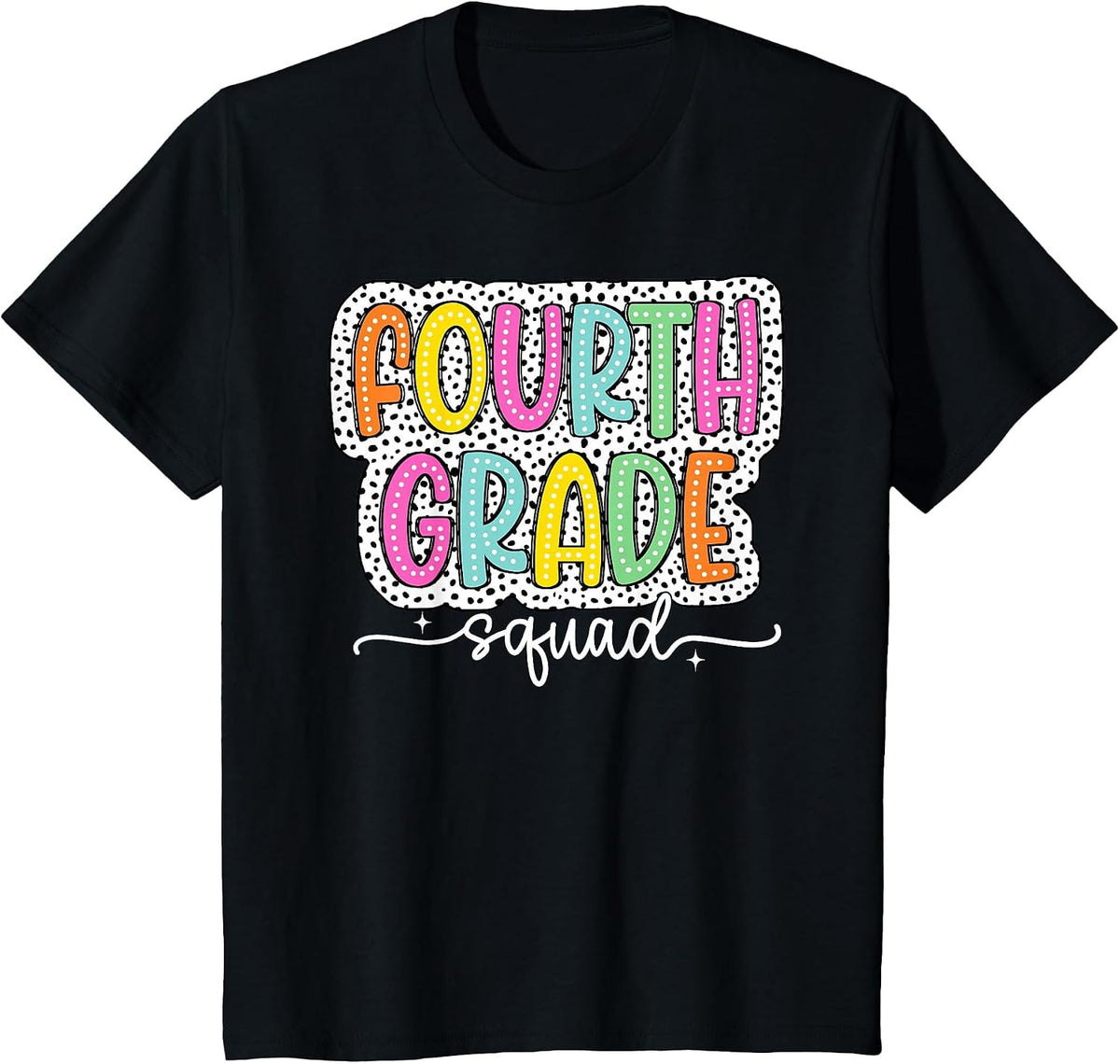 4th Fourth Grade Squad Back to School Dalmatian Dots T-Shirt - Black