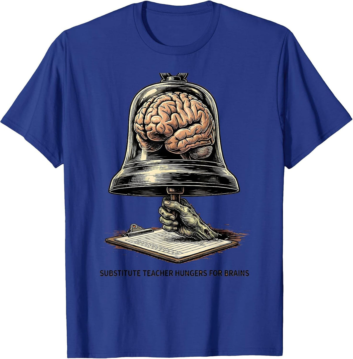Men's Substitute Teacher Hungers For Brains Funny Zombie Halloween T-Shirt - Royal Blue