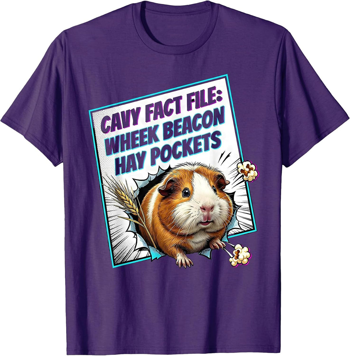 Cavy Fact File: Wheek Beacon Hay Pockets Funny T-Shirt - Purple