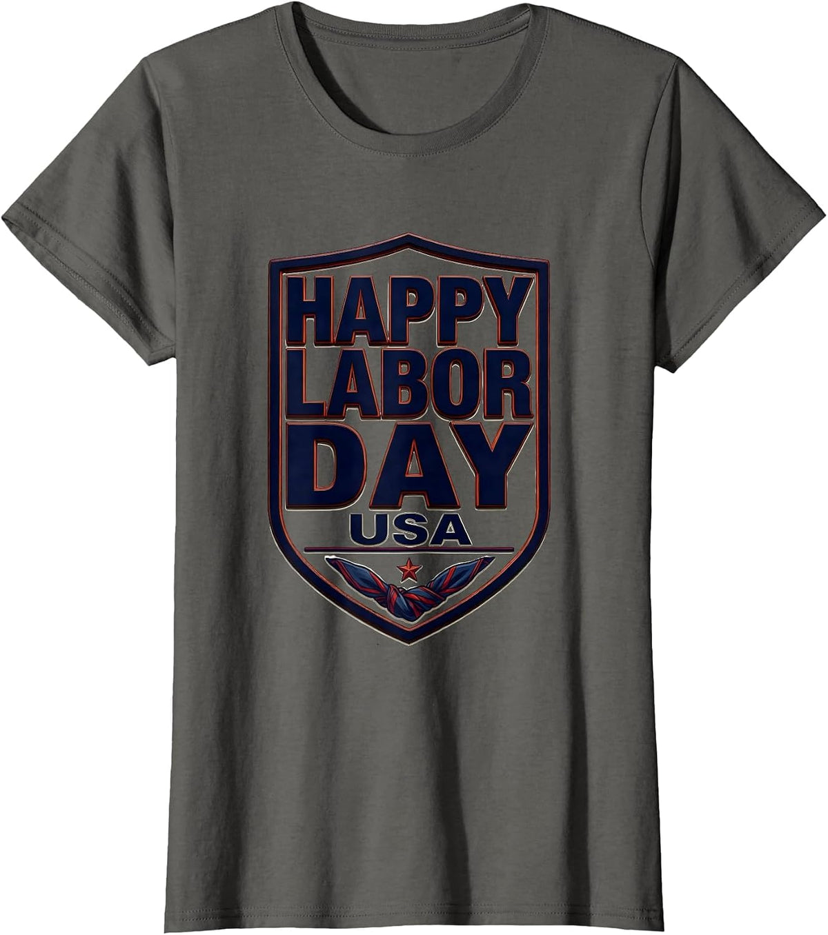 Women's Happy Labor Day, USA Patriotic Americana Tribute T-Shirt - Asphalt Grey