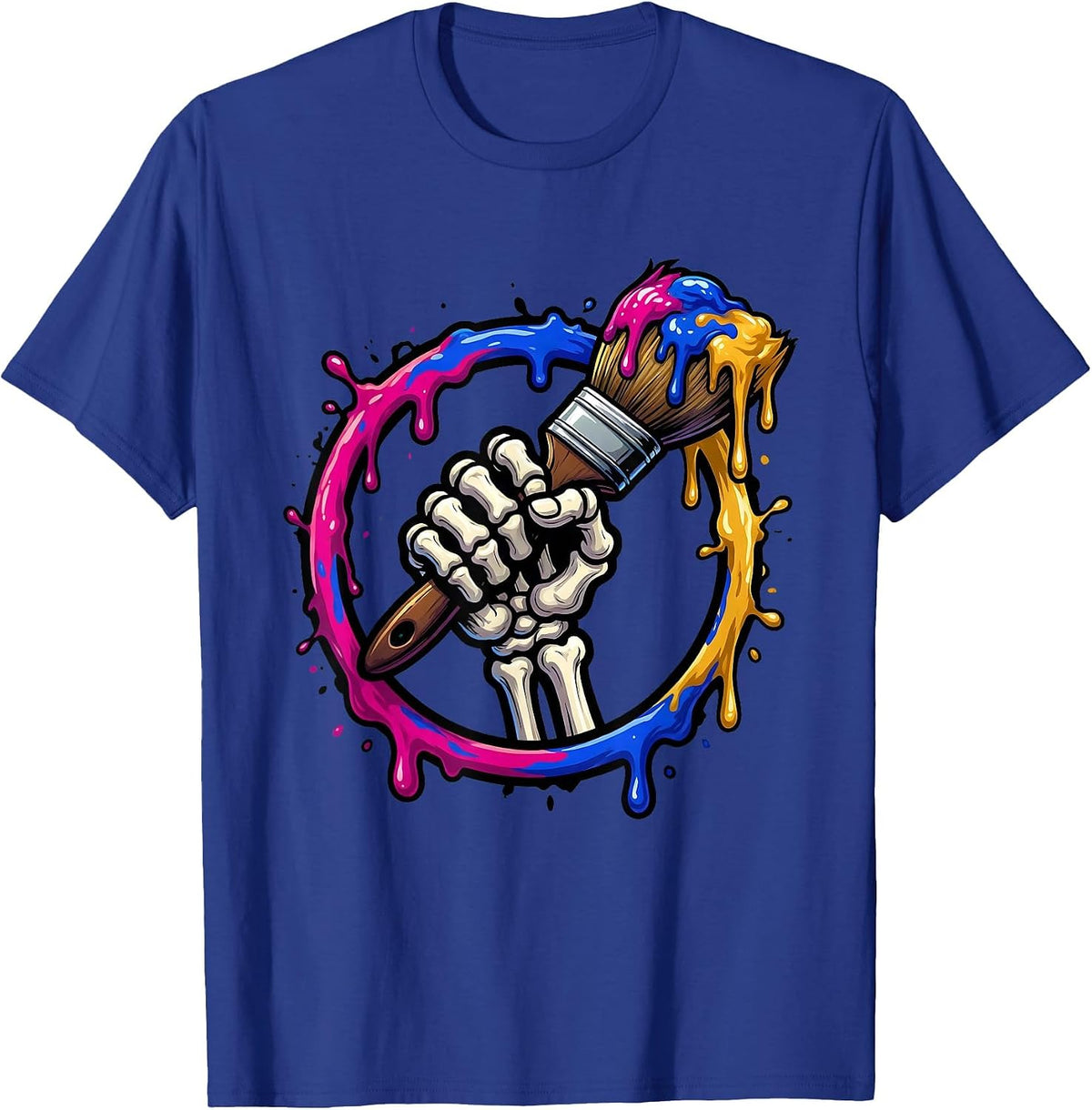 Men's Skeleton Hand Paintbrush Art Teacher Graphic T-Shirt - Royal Blue
