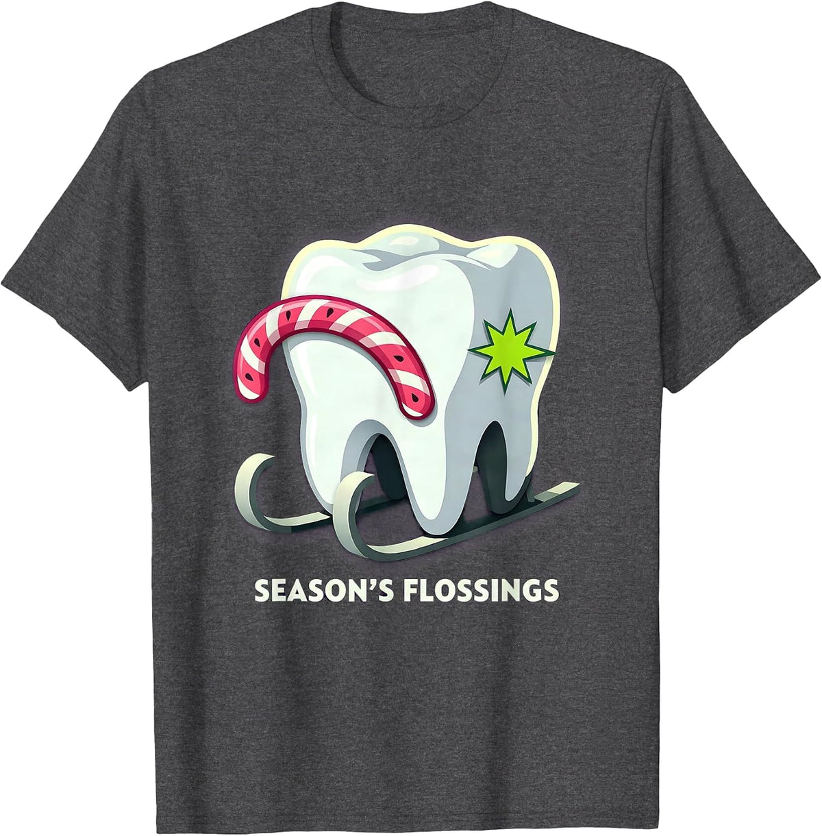 Men's Season's Flossings Funny Dental Christmas Dentist Dental T-Shirt - Dark Heather Grey