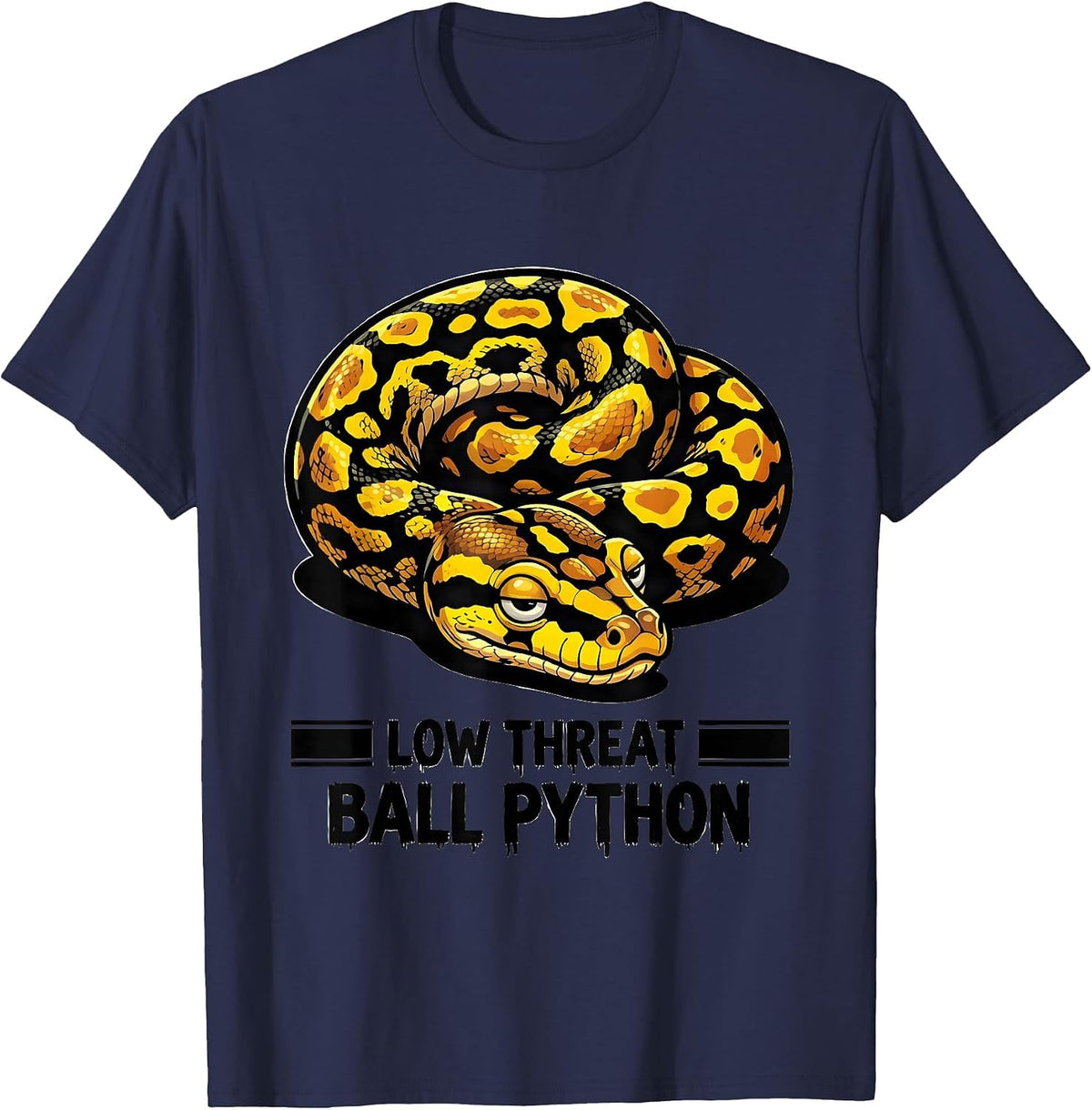 Men's Low Threat Ball Python Cartoon Snake Lover Meme Humor T-Shirt - Navy Blue