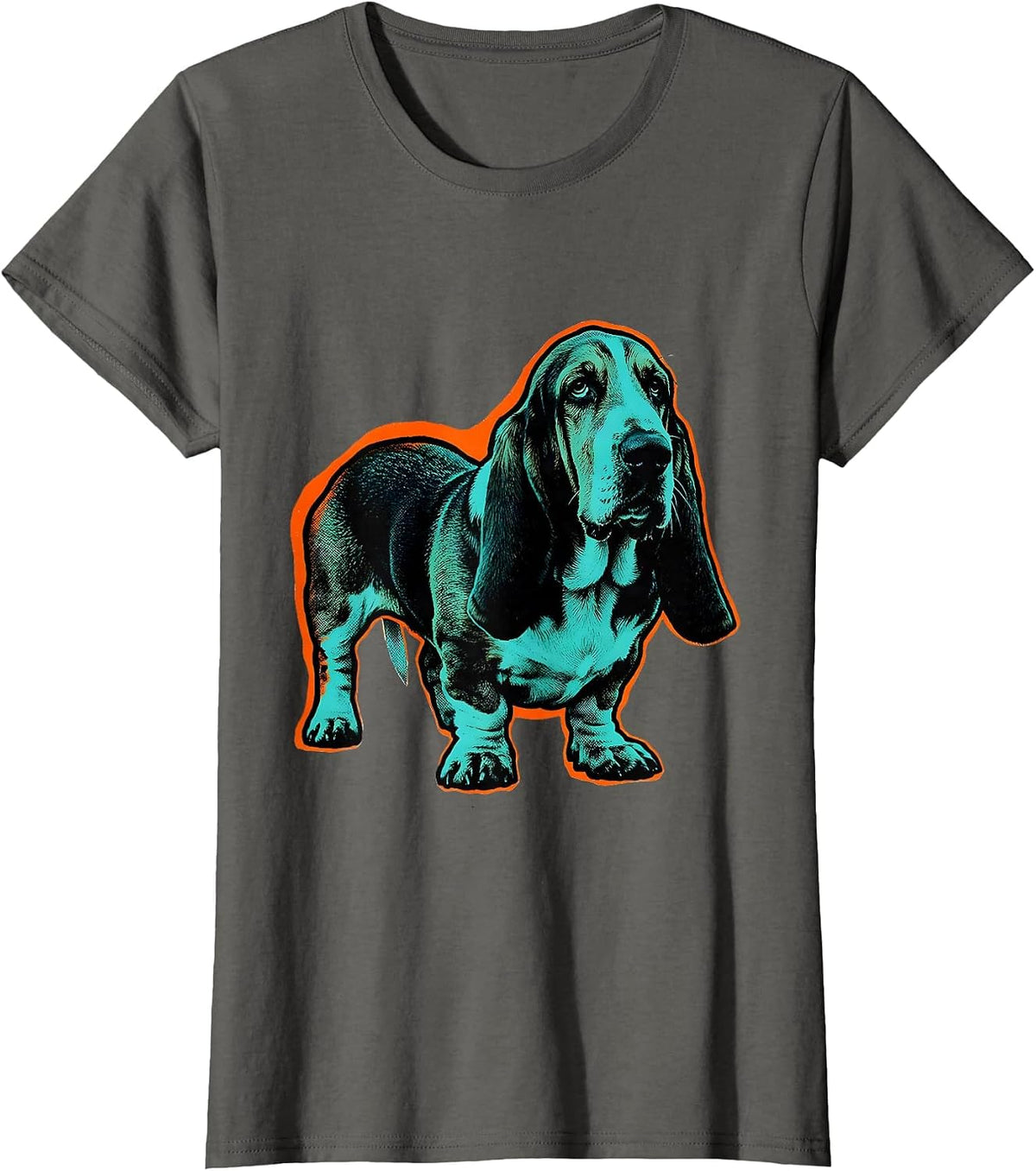 Women's Basset Hound Ghost Pumpkin Risograph Halloween Dog Lover T-Shirt - Asphalt Grey