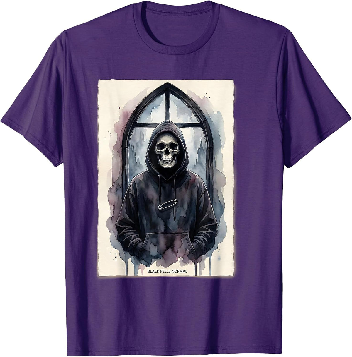 Black Feels Normal Watercolor Goth Alt Y2K Grunge Skull T-Shirt - Purple