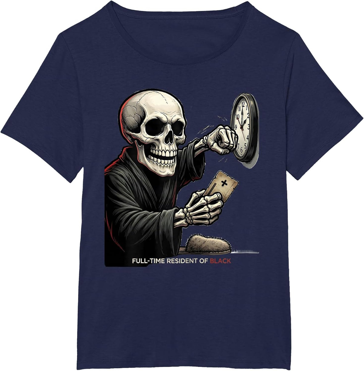 Women's Full-Time Resident Of Black Cartoon Goth Alt Y2K Grunge T-Shirt - Navy Blue