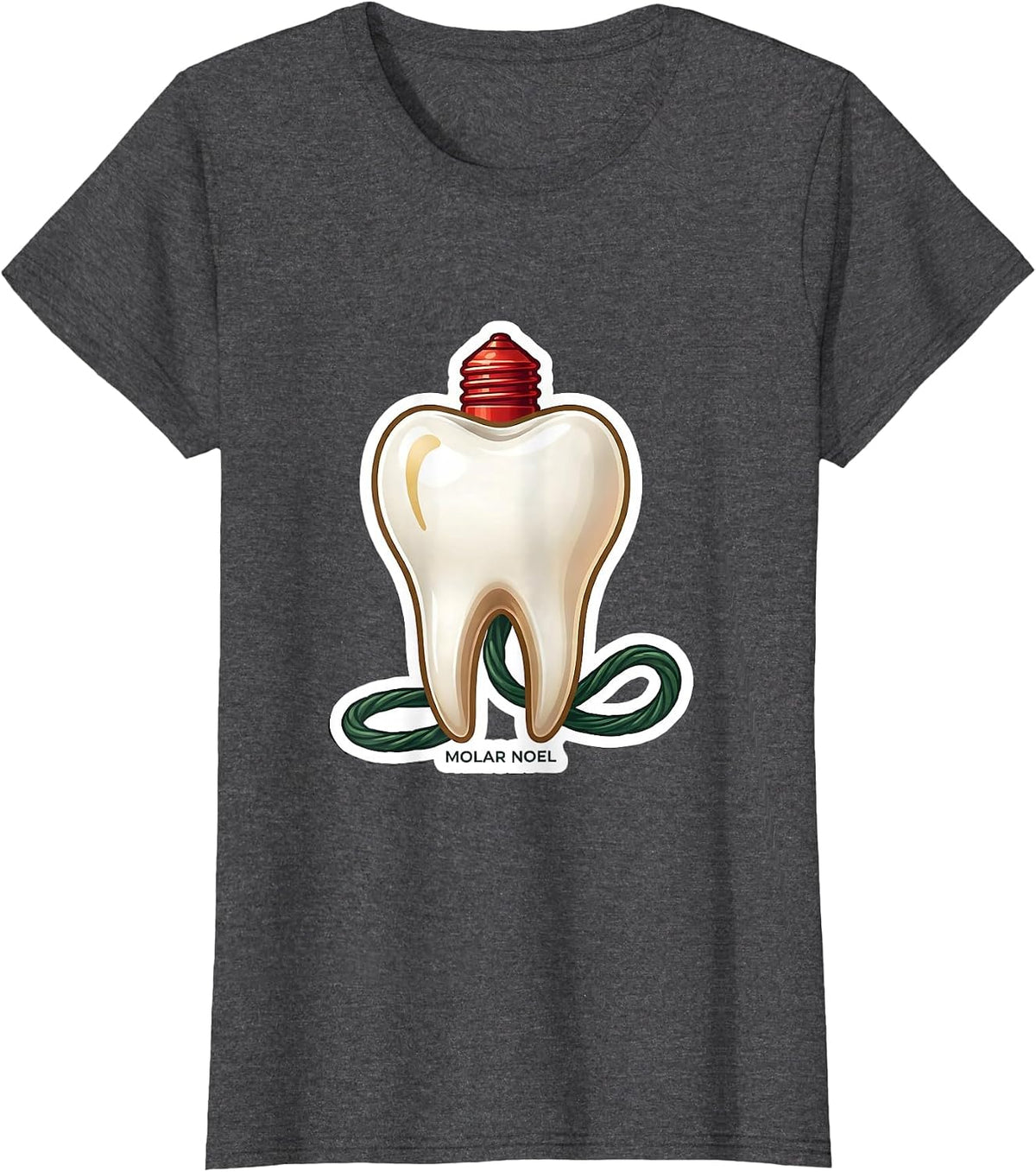 Women's Molar Noel Funny Dentist Dental Hygienist Christmas T-Shirt - Dark Heather Grey
