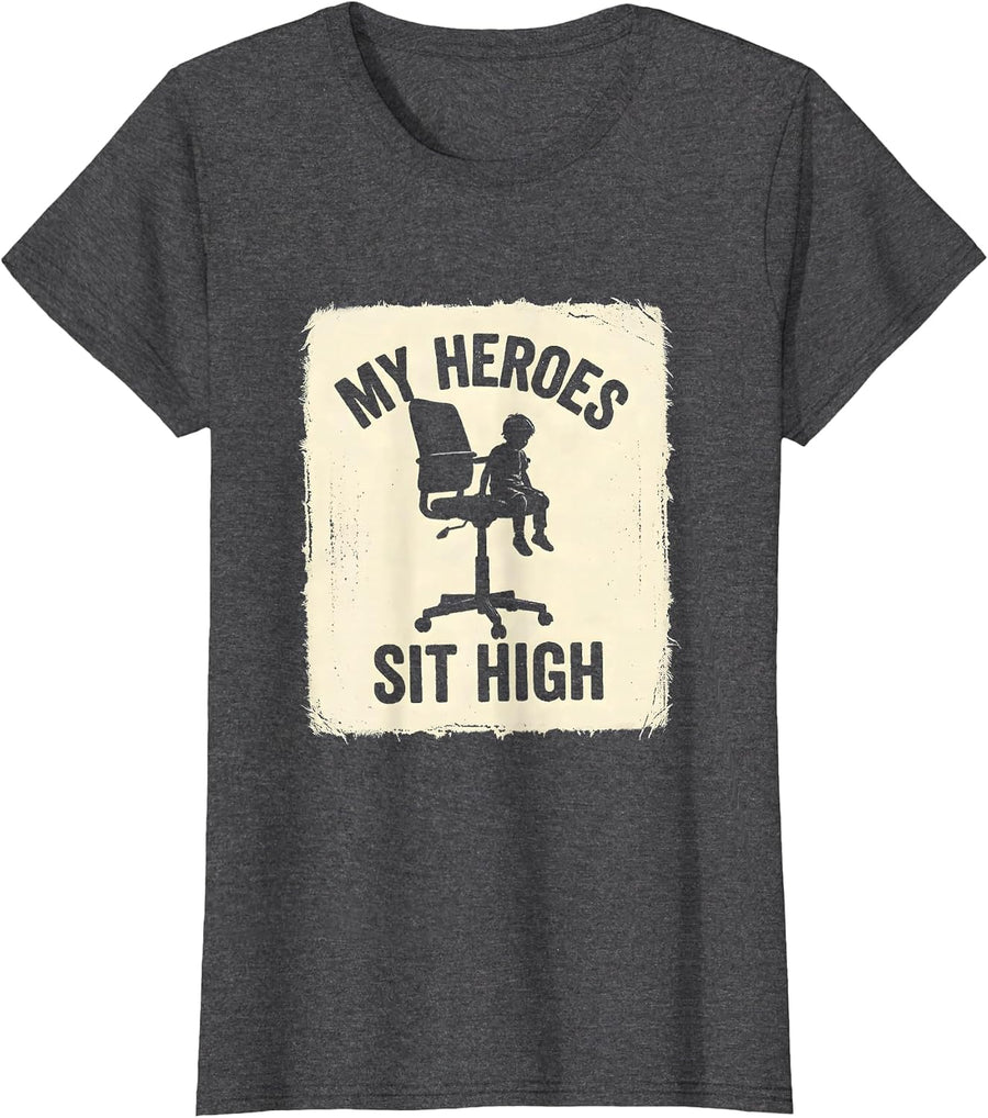 Women's My Heroes Sit High Funny Teacher Superhero Humor T-Shirt - Dark Heather Grey