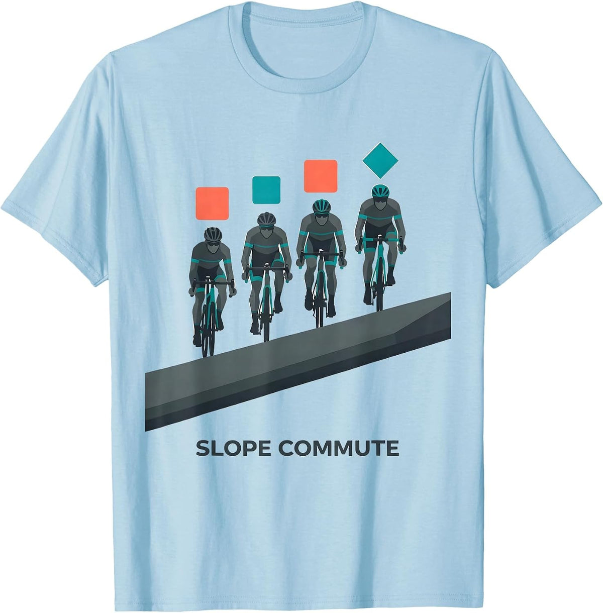 Men's Slope Commute Flat Vector Ski Snowboard Dad Humor T-Shirt - Baby Blue