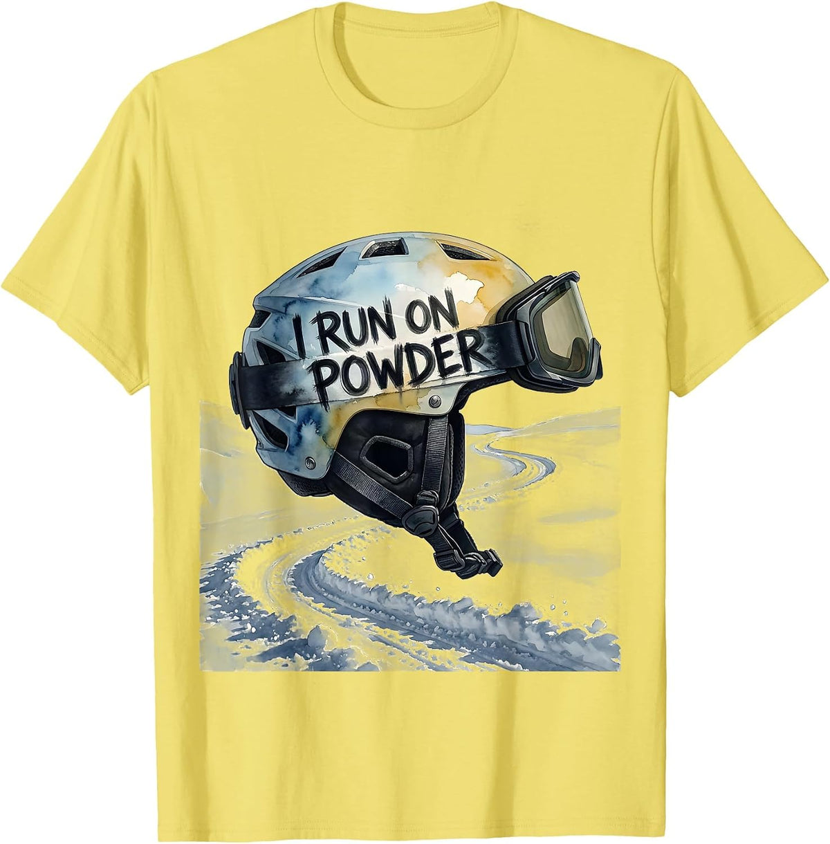 Men's I Run On Powder Watercolor Ski Helmet Funny Ski Lover Gift T-Shirt - Lemon Yellow