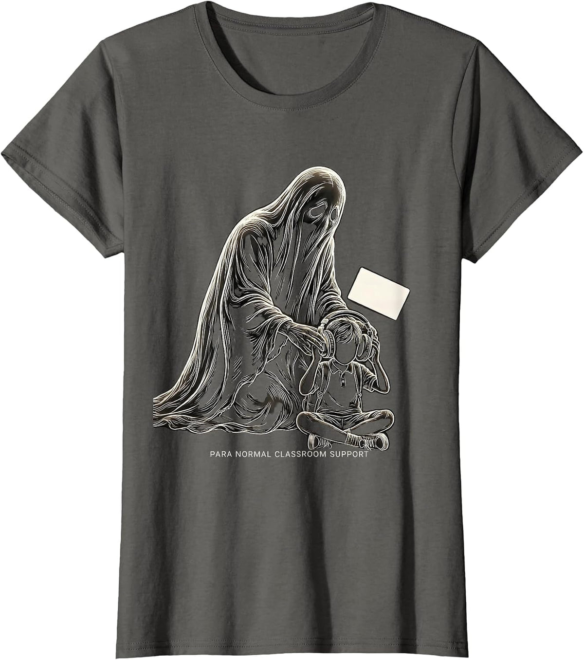 Women's Para Normal Classroom Support Funny Ghost Paraprofessional T-Shirt - Asphalt Grey