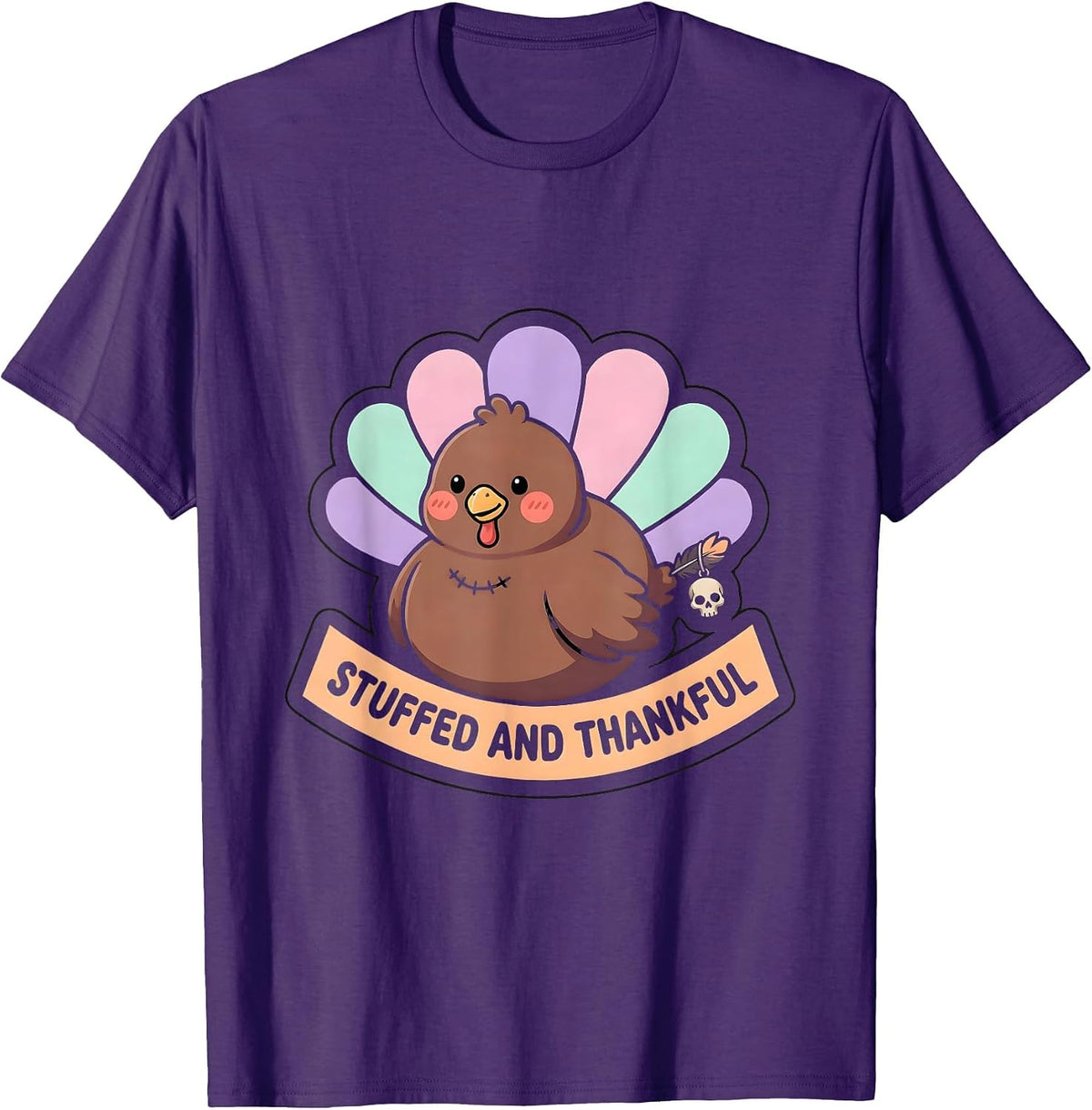 Stuffed and Thankful Thanksgiving Design T-Shirt - Purple
