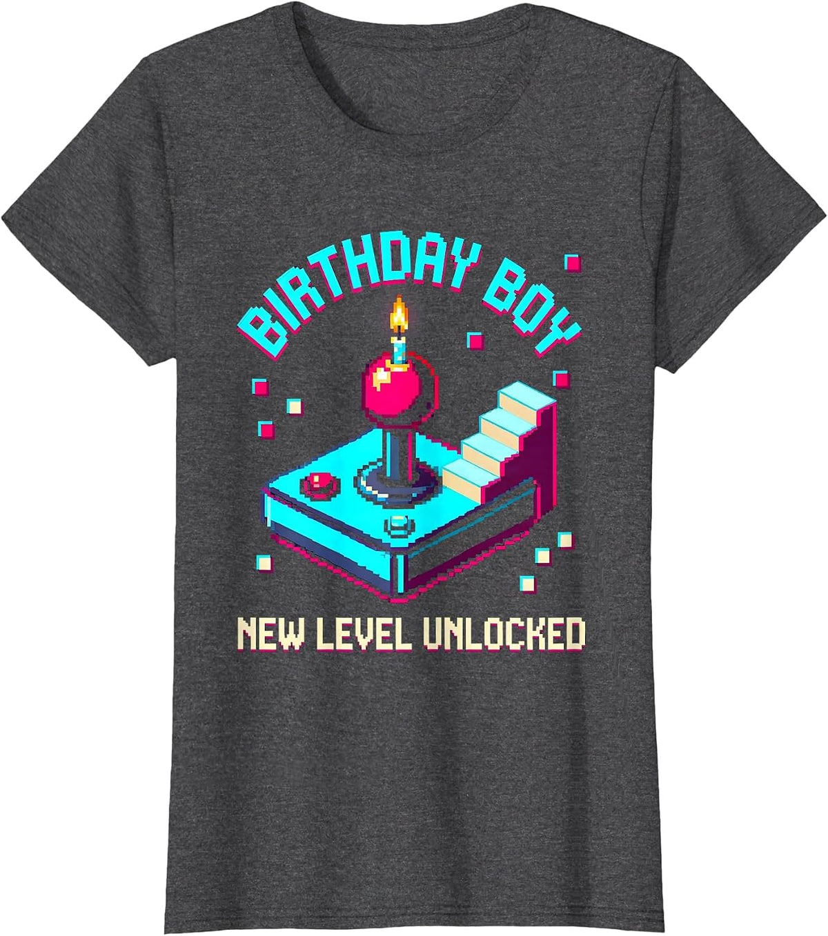 Women's Birthday Boy New Level Unlocked Pixel Art Gamer Boy Birthday T-Shirt - Dark Heather Grey