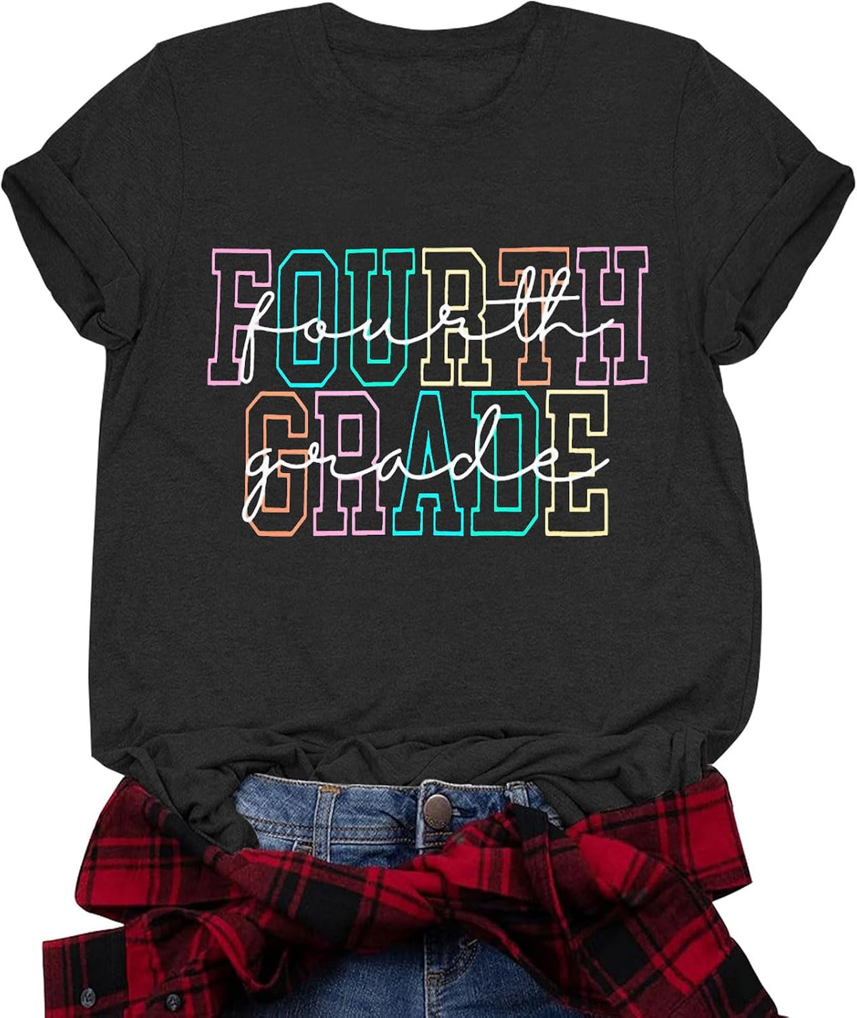 Fourth Grade Teacher Shirt for Women Elementary School Teacher Shirts Cute 4th Grade Teachers Tees Casual Tops Deepgrey -
