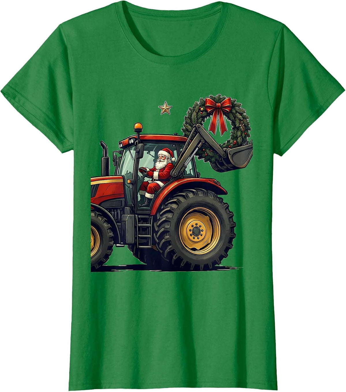 Women's Broadside Farm Tractor Santa Claus Funny Farm Life Christmas T-Shirt - Kelly Green