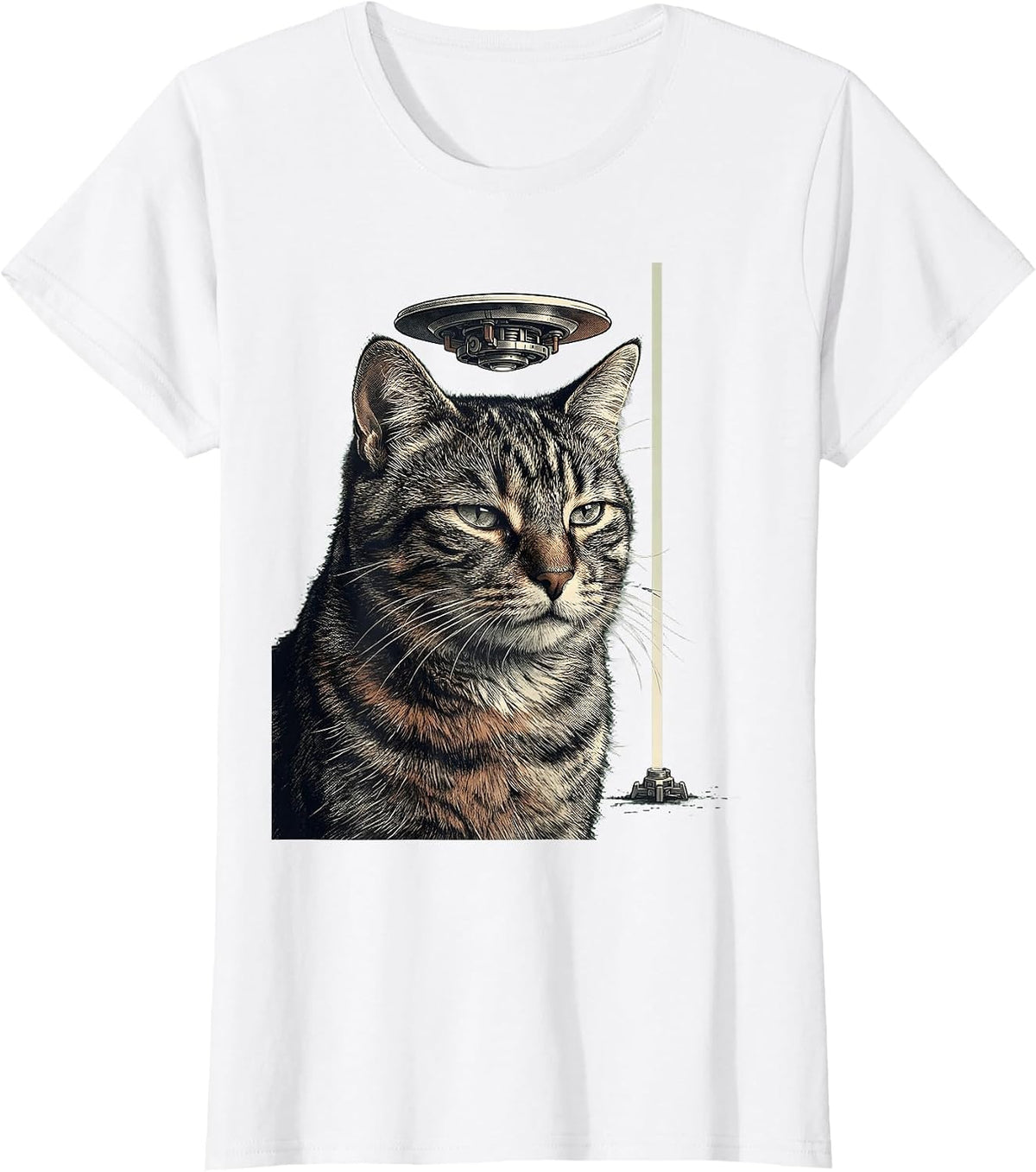 Women's Alien UFO Cat Meme Funny Cat Gift T-Shirt - White