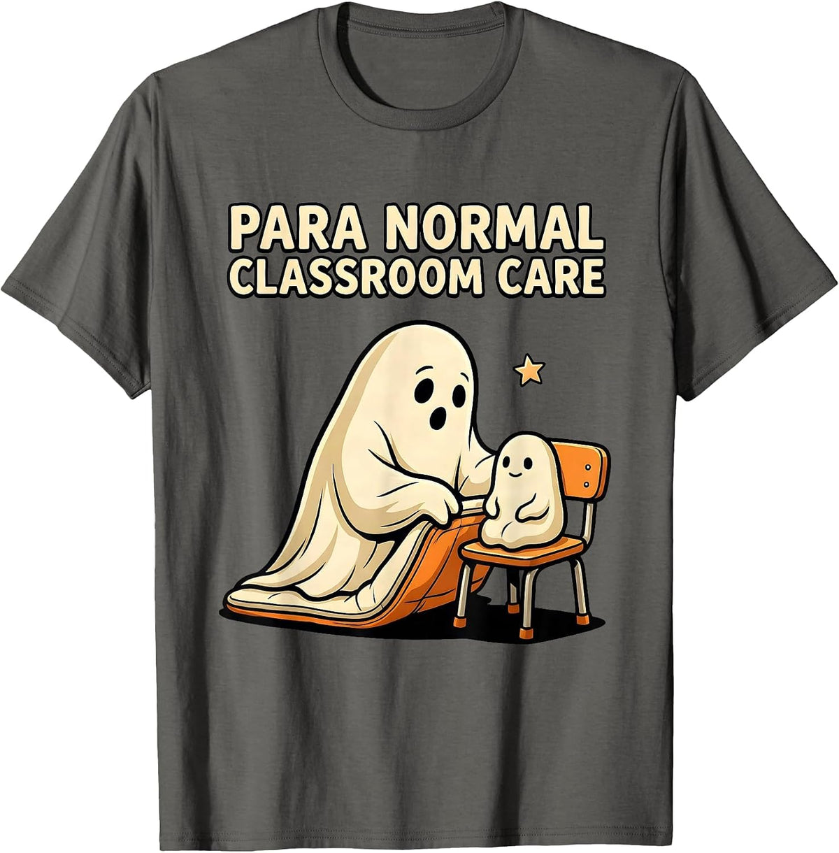 Men's Para Normal Classroom Care Funny Ghost Paraprofessional T-Shirt - Asphalt Grey