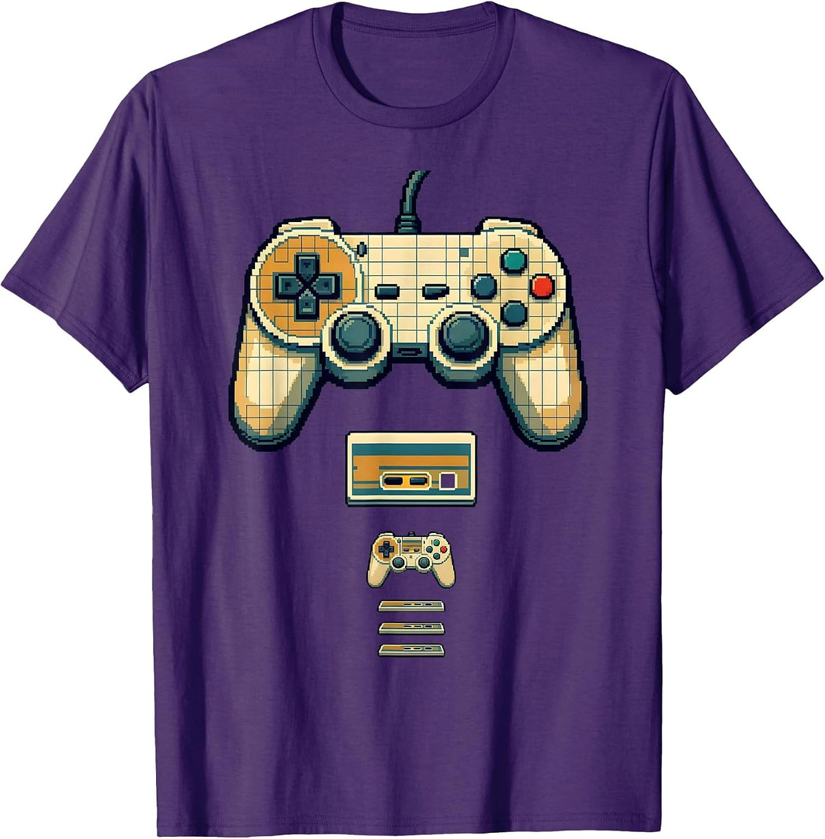 Pixel Art Retro Gaming Controller Evolution Gamer Nostalgia T-Shirt - Purple