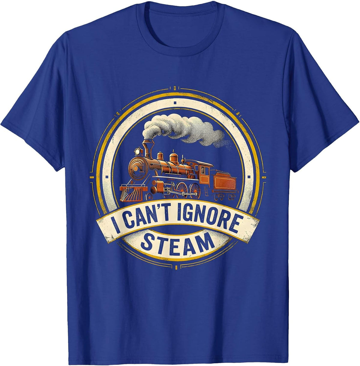 Men's I Can't Ignore Steam Vintage Steam Locomotive Train T-Shirt - Royal Blue