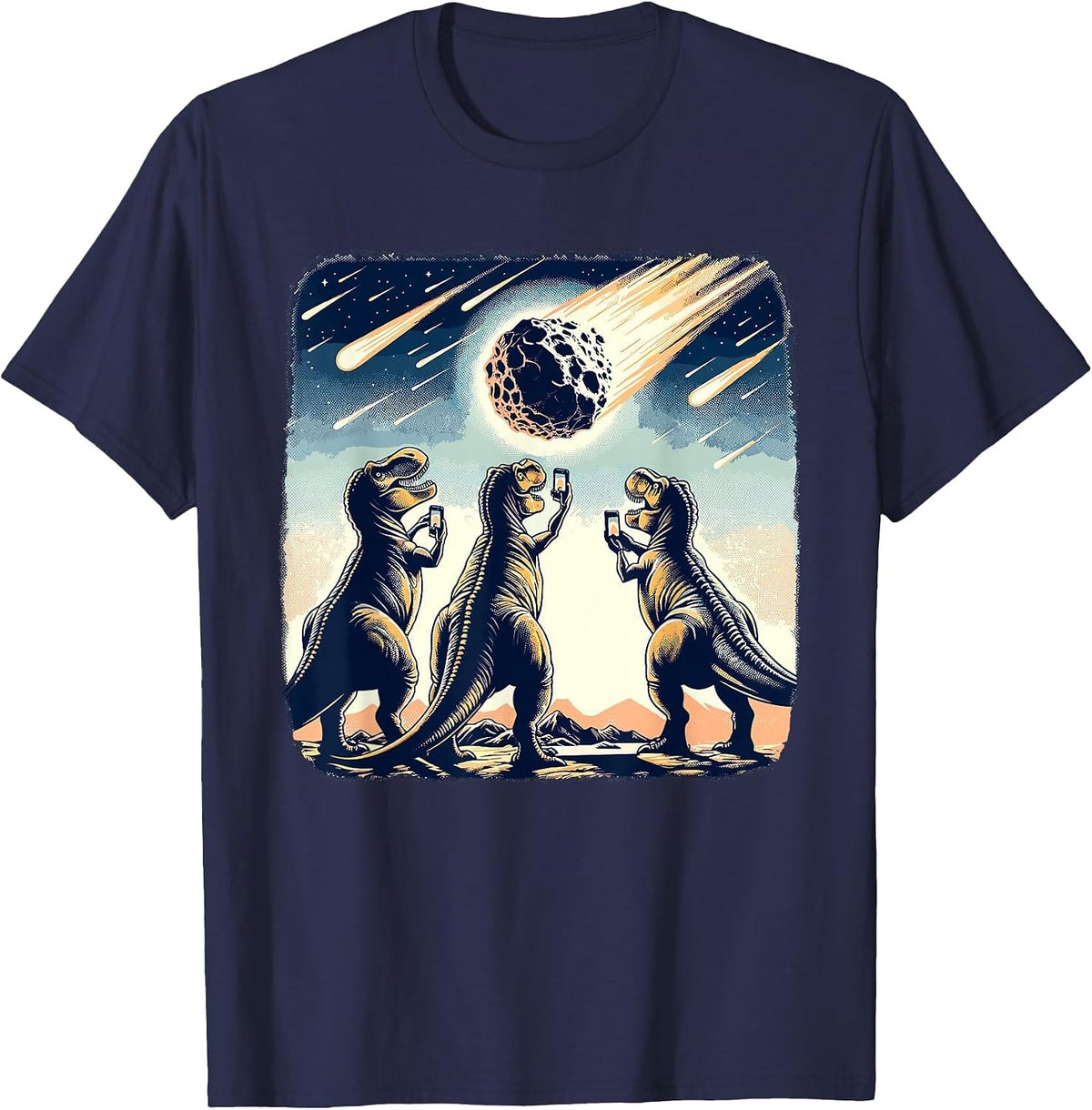 Dinosaur T-Rex Selfie Novelty Men Kids Women Funny Dinosaur T-Shirt - Navy Blue