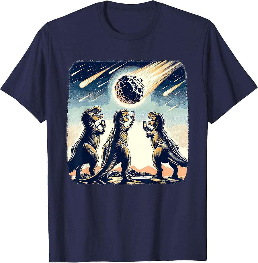 Dinosaur T-Rex Selfie Novelty Men Kids Women Funny Dinosaur T-Shirt - Navy Blue