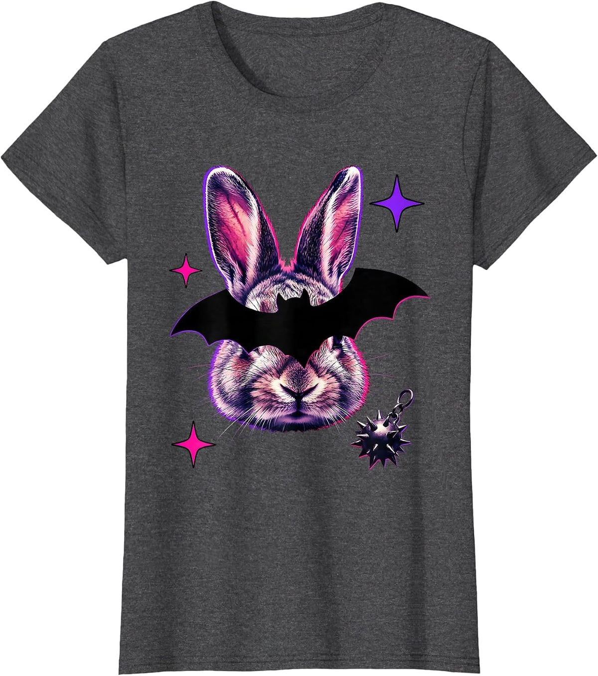 Women's Oversized Plush Bunny Y2K Grunge Goth Alt T-Shirt - Dark Heather Grey