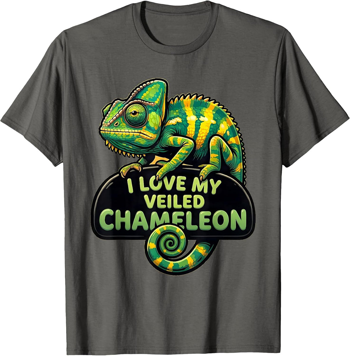 I Love My Veiled Chameleon Cartoon Reptile Lover Pet Owner T-Shirt - Asphalt Grey