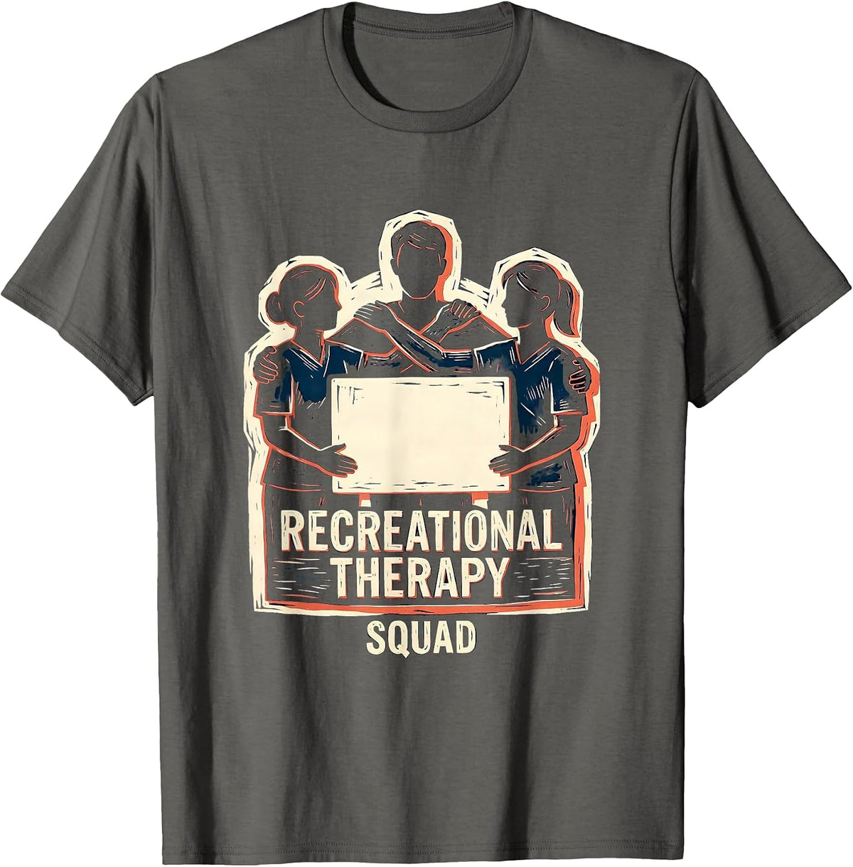 Recreational Therapy Squad Linocut Activity Assistant T-Shirt - Asphalt Grey