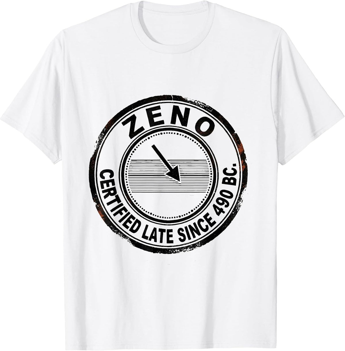 Men's Zeno: Certified Late Since 490 BC Funny Philosopher Pun T-Shirt - White