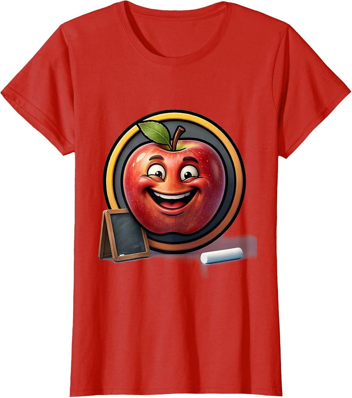 Kindergarten Teacher Apple Chalkboard Illustration T-Shirt - Red